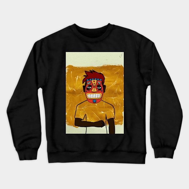 Beatles: Unique MaleMasked NFT with African Eyes, Green Skin, and a Dark Item in an Expressionist-themed Setting Crewneck Sweatshirt by Hashed Art